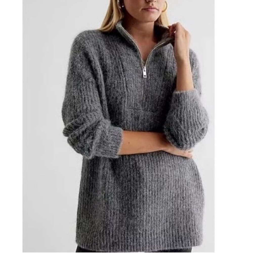 NWT!!! Express Charcoal Oversized Women's Cowl Neck Sweater Small 1/4 Zip